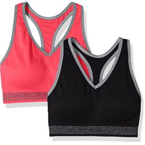 Spalding Women's 2 Pack Sports Bra, Wild Strawberry/Charcoal Heather/Deep Black/Charcoal Heather, L