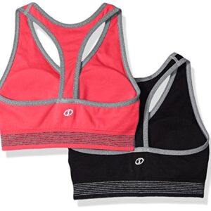 Spalding Women's 2 Pack Sports Bra, Wild Strawberry/Charcoal Heather/Deep Black/Charcoal Heather, L