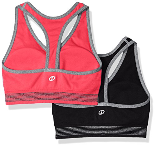 Spalding Women's 2 Pack Sports Bra, Wild Strawberry/Charcoal Heather/Deep Black/Charcoal Heather, L