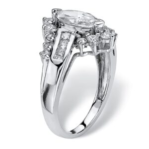 PalmBeach Platinum-plated Sterling Silver Marquise Cut Cubic Zirconia Bypass Engagement Ring Sizes 6-10 Size 7