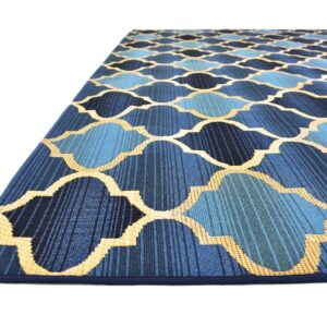 Unique Loom Outdoor Trellis Collection Area Rug - Eden Trellis (8' x 11' 4" Rectangle, Blue/ Beige)