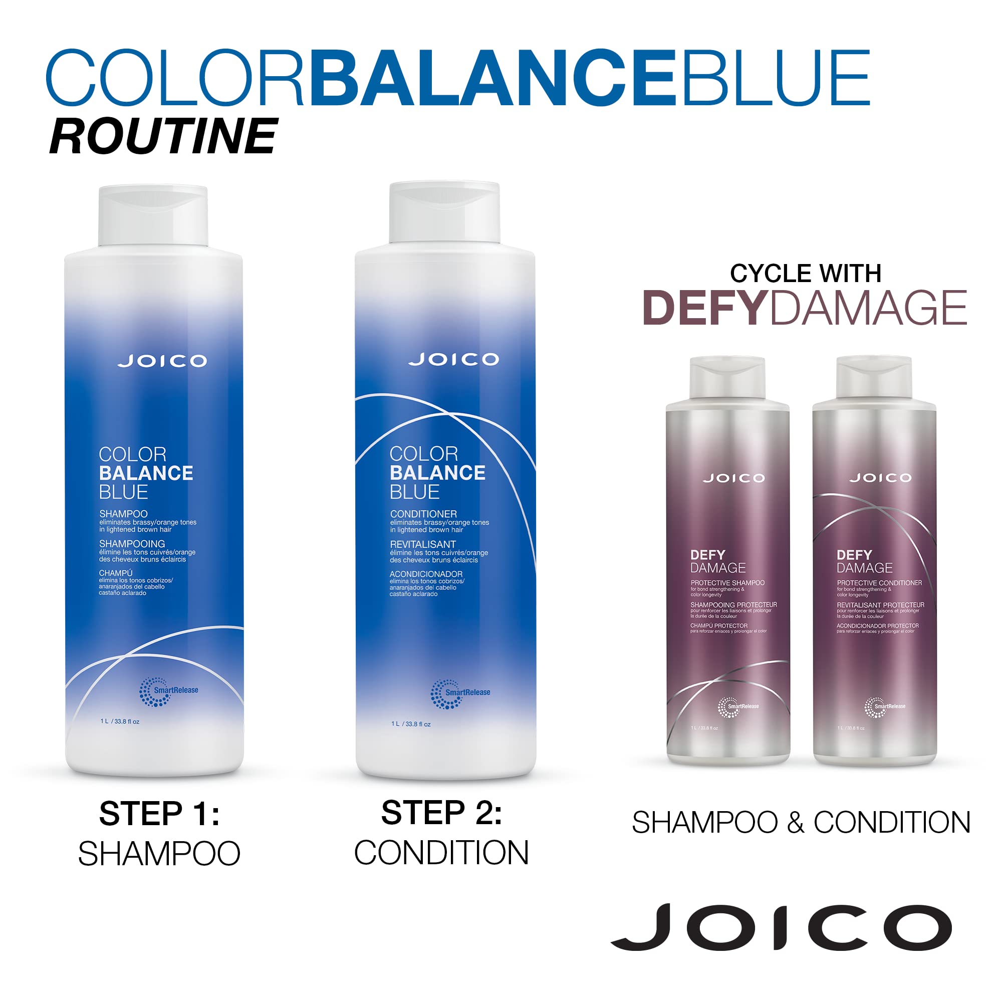 Joico Color Balance Blue Shampoo & Conditioner Set | Eliminate Brassy and Orange Tones | For Lightened Brown Hair