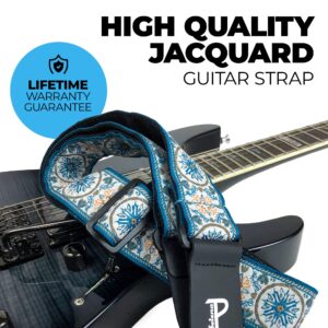 Perris Leather Guitar Strap - The Hope Collection - Mandala Design Polyester Guitar Strap, with Leather Ends - Electric/Acoustic/Bass Guitar Strap - Adjustable Strap From 39″ to 58″ - Blue