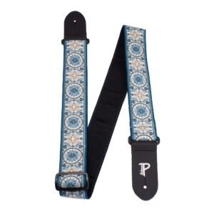 Perris Leather Guitar Strap - The Hope Collection - Mandala Design Polyester Guitar Strap, with Leather Ends - Electric/Acoustic/Bass Guitar Strap - Adjustable Strap From 39″ to 58″ - Blue