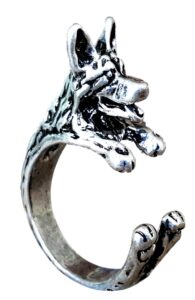 pashal german shepherd dog adjustable 3d wrap ring (silver tone)