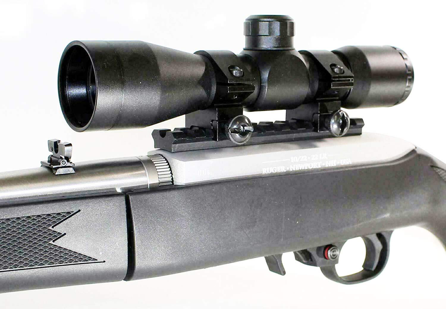 Ruger 10/22 Combo Kit with 4x32 Scope Rings Rail Mount base picatinny weaver single rail aluminum black mildot reticle hunting tactical