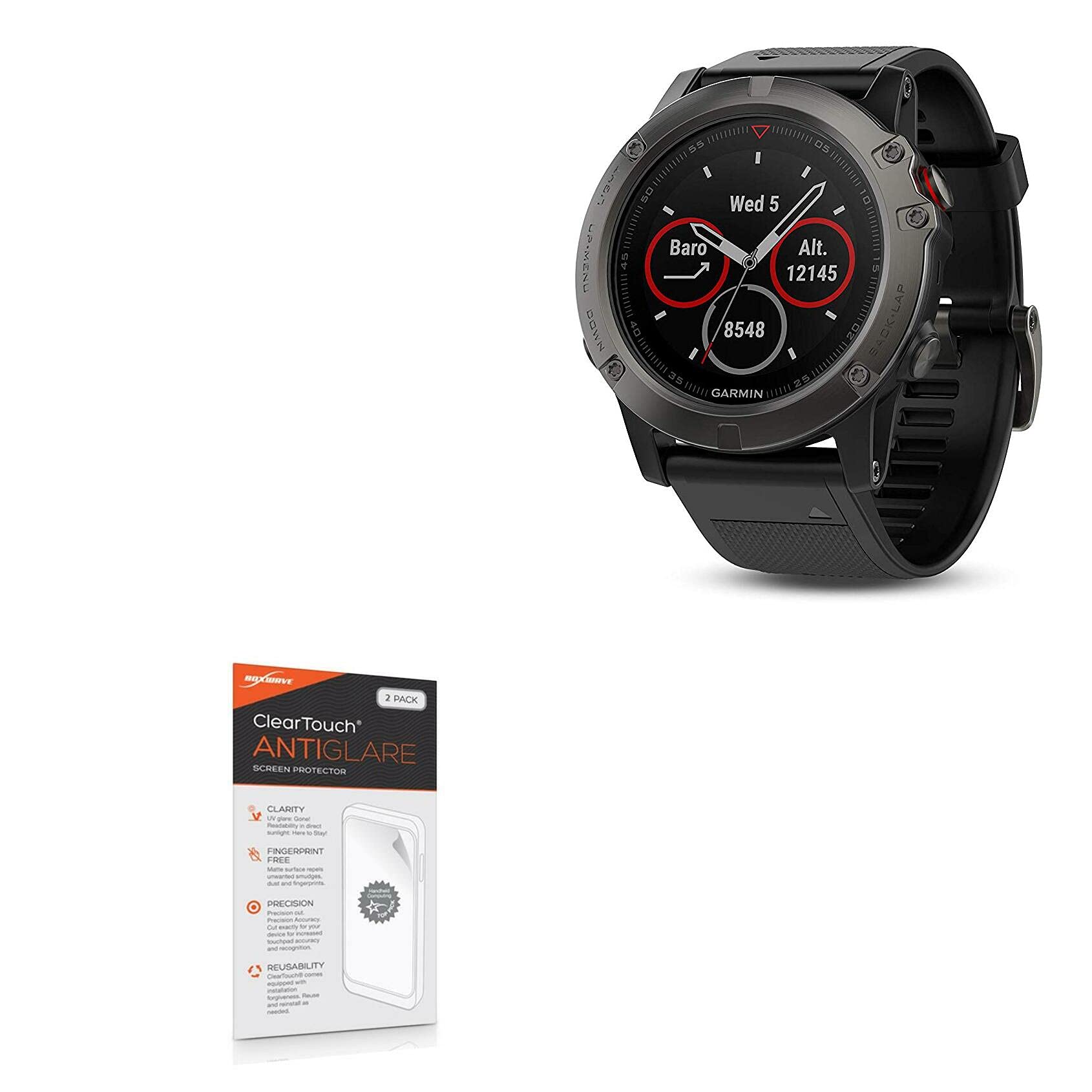 BoxWave Screen Protector Compatible with Garmin Fenix 5X (51mm) - ClearTouch Anti-Glare (2-Pack), Anti-Fingerprint Matte Film Skin for Garmin Fenix 5X (51mm)