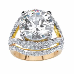 palmbeach yellow gold-plated round cubic zirconia double split shank engagement ring sizes 7-12 size 10