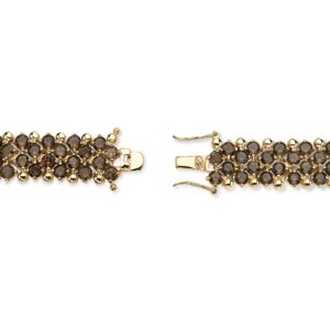 PalmBeach Yellow Gold-plated Round Genuine Smoky Quartz, Tennis Bracelet (24mm), Hidden Box Clasp, 7.25 inches