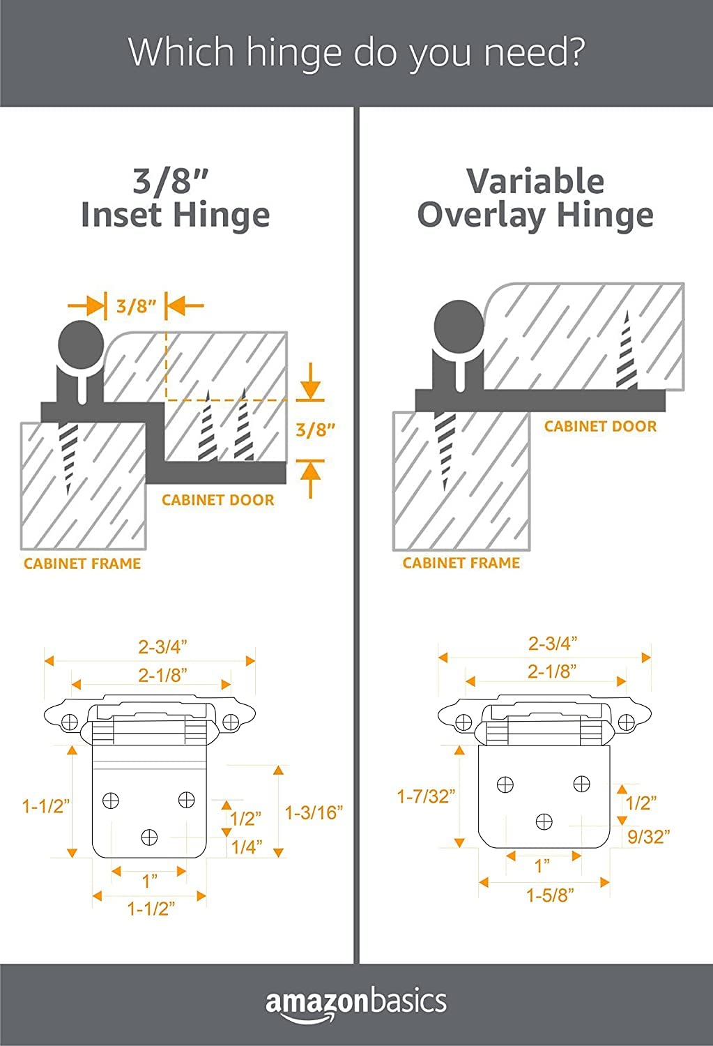 Amazon Basics 3/8 Inch Kitchen Inset Cabinet Door Hinge, Self-Closing, 1 Pair, Oil Rubbed Bronze, 10-Pack