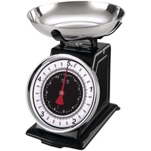 starfrit 080211-003-0000 retro mechanical kitchen scale, silver/black,8.9"l x 8.9"w x 7.7"h