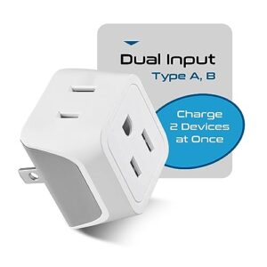 Japan, Philippines Travel Adapter Plug by Ceptics - USA 3 Pin Polarized to 2 Prong Unpolarized - Type A (3 Pack) - Dual Inputs - Ultra Compact - Perfect for Cell Phones, Tablet, Camera Chargers (CT-6)