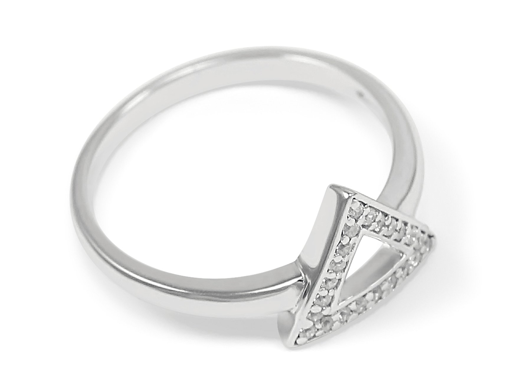 The Collegiate Standard Delta- Geometric inspired Triangle Sterling Silver Ring with CZs (5)