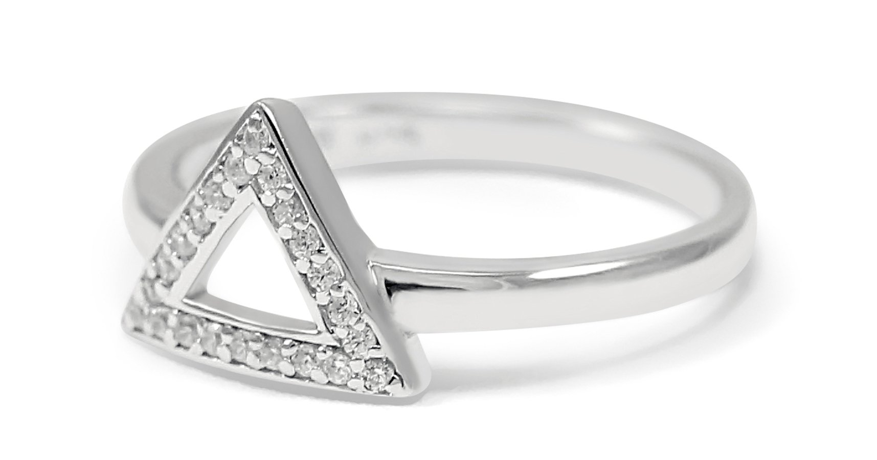 The Collegiate Standard Delta- Geometric inspired Triangle Sterling Silver Ring with CZs (5)