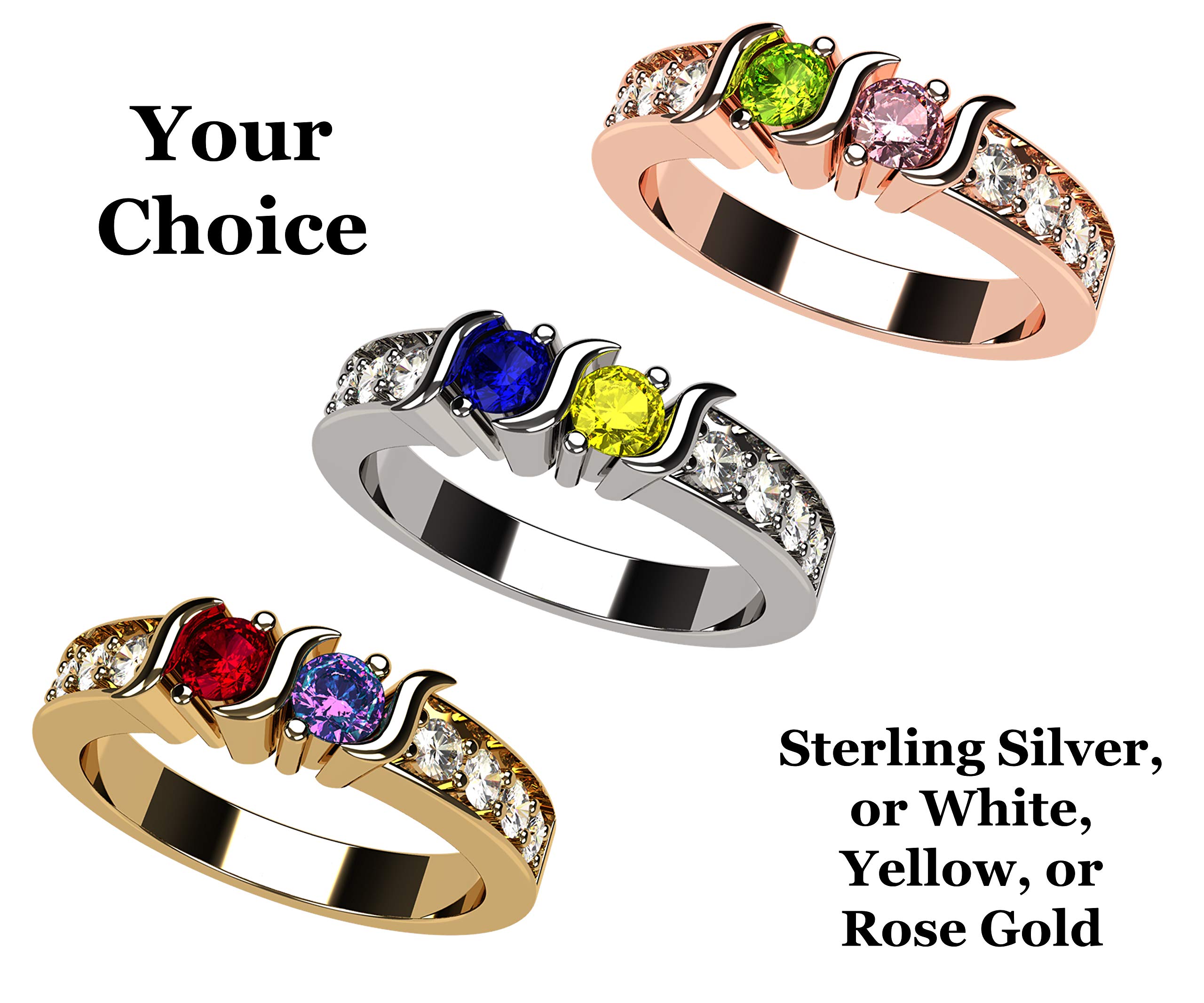 Central Diamond Center S-Bar W/Sides Couple's Ring with His & Hers Simulated Birthstones - 10k Yellow Gold - Size 8