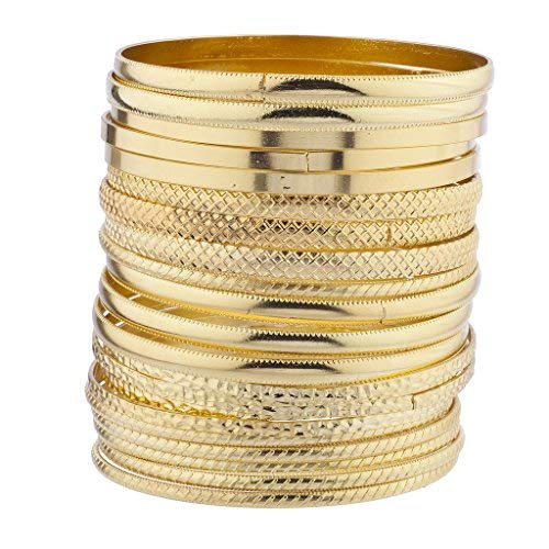 LUX ACCESSORIES Gold Tone Multi Textured and Smooth Aztec Bangle Set