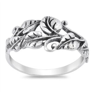 oxidized tree leaf vine forest filigree ring 925 sterling silver band size 7