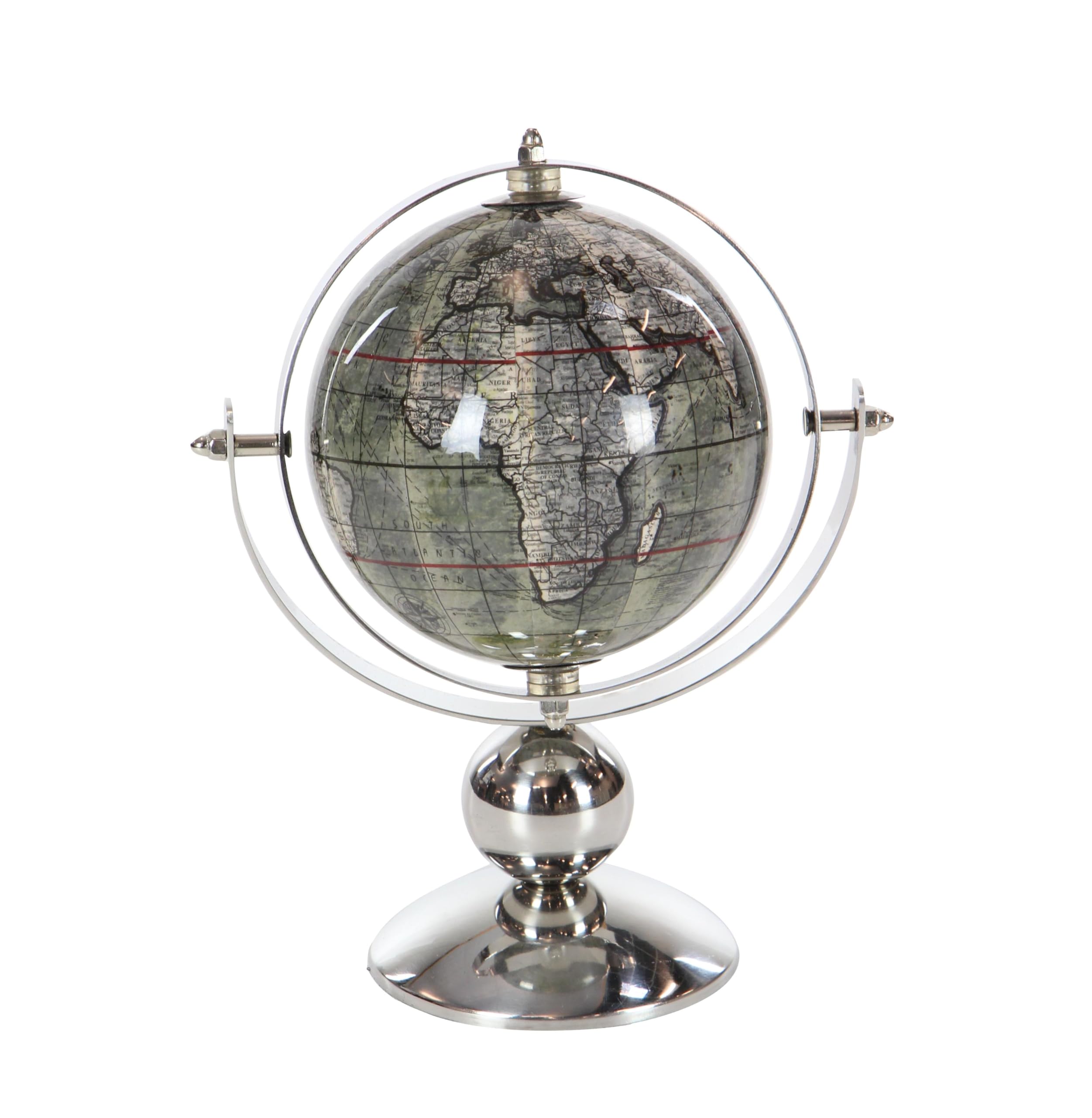 Deco 79 43487 Stainless Steel and PVC Decorative Globe, 8"L x 5"W x 10"H, Silver