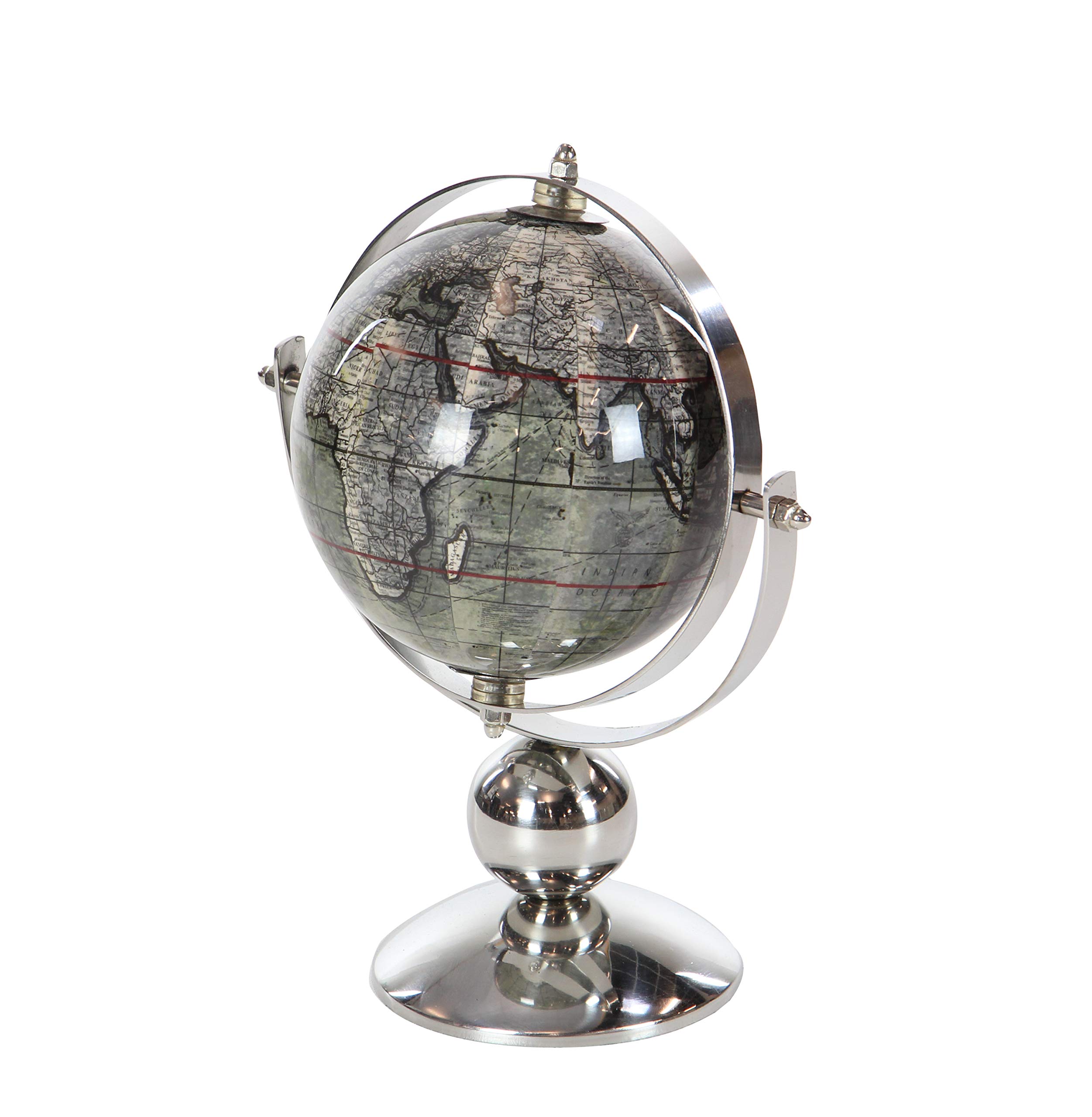 Deco 79 43487 Stainless Steel and PVC Decorative Globe, 8"L x 5"W x 10"H, Silver