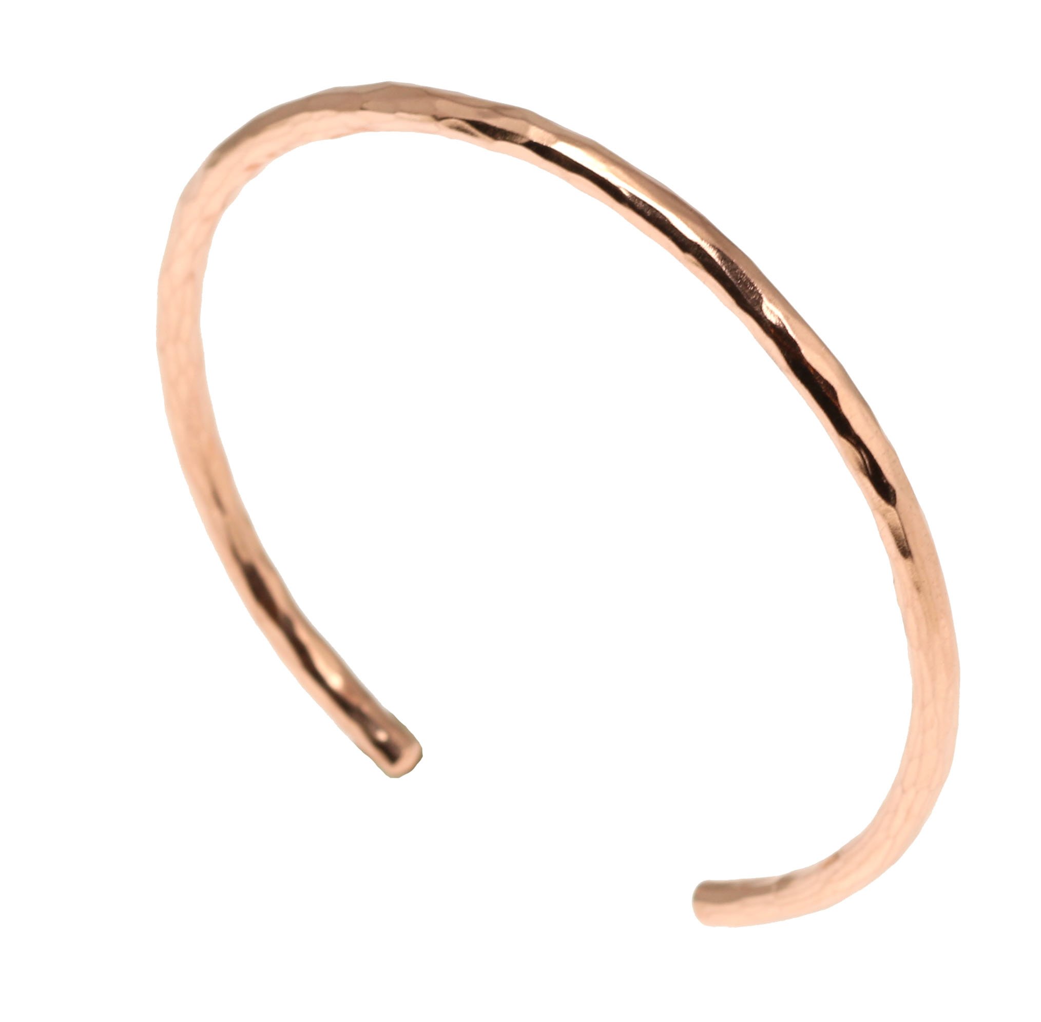 John S. Brana 3mm Hammered Copper Cuff Bracelet Handmade Jewelry - 100% Solid Uncoated Copper (6.5)