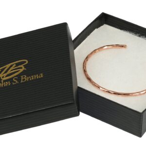 John S. Brana 3mm Hammered Copper Cuff Bracelet Handmade Jewelry - 100% Solid Uncoated Copper (6.5)