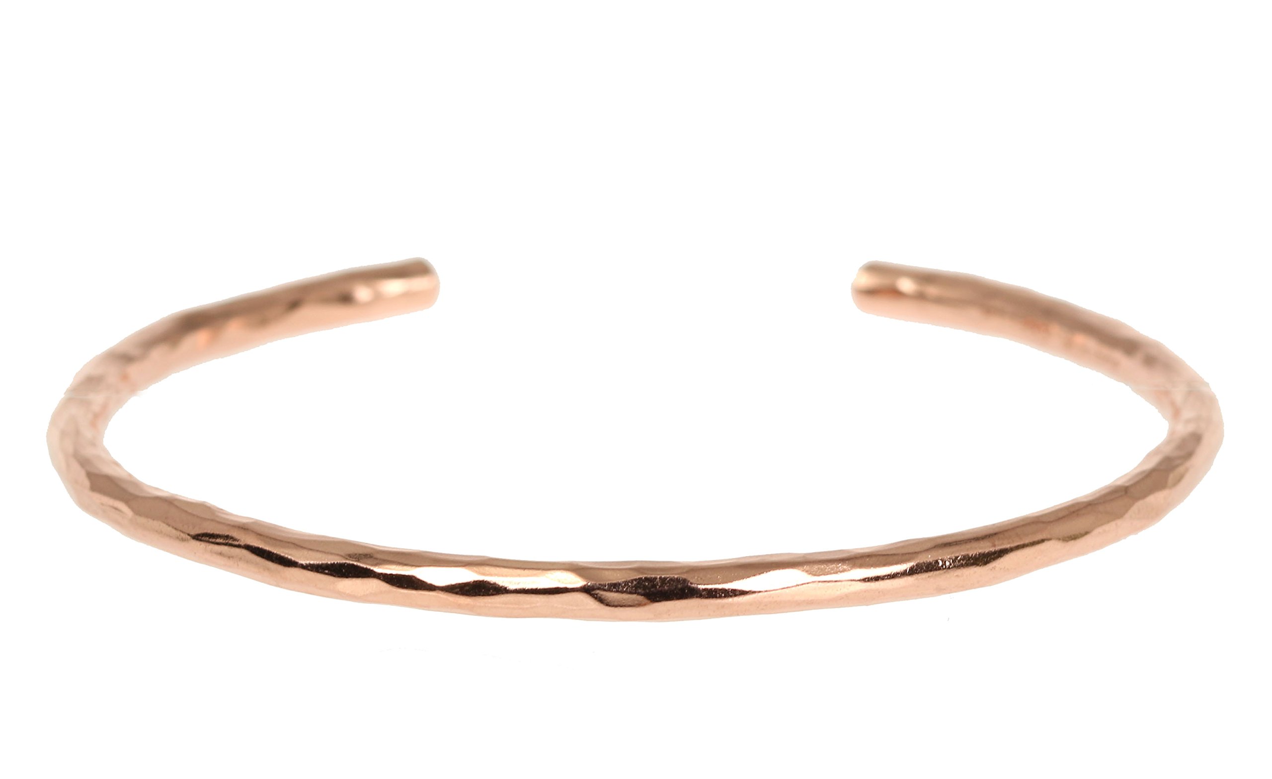 John S. Brana 3mm Hammered Copper Cuff Bracelet Handmade Jewelry - 100% Solid Uncoated Copper (6.5)