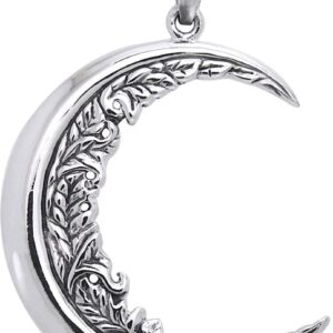 Jewelry Trends Sterling Silver Large Floral Leaf Crescent Moon Pendant