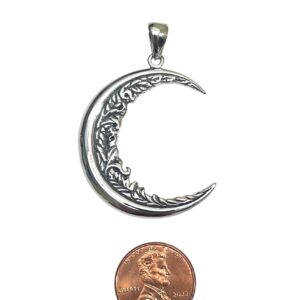 Jewelry Trends Sterling Silver Large Floral Leaf Crescent Moon Pendant