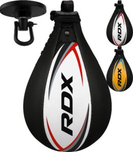 rdx speed bag boxing ball with hanging swivel set, genuine leather dodge striking mount kit heavy duty, mma muay thai punching fitness workout kicking martial arts training