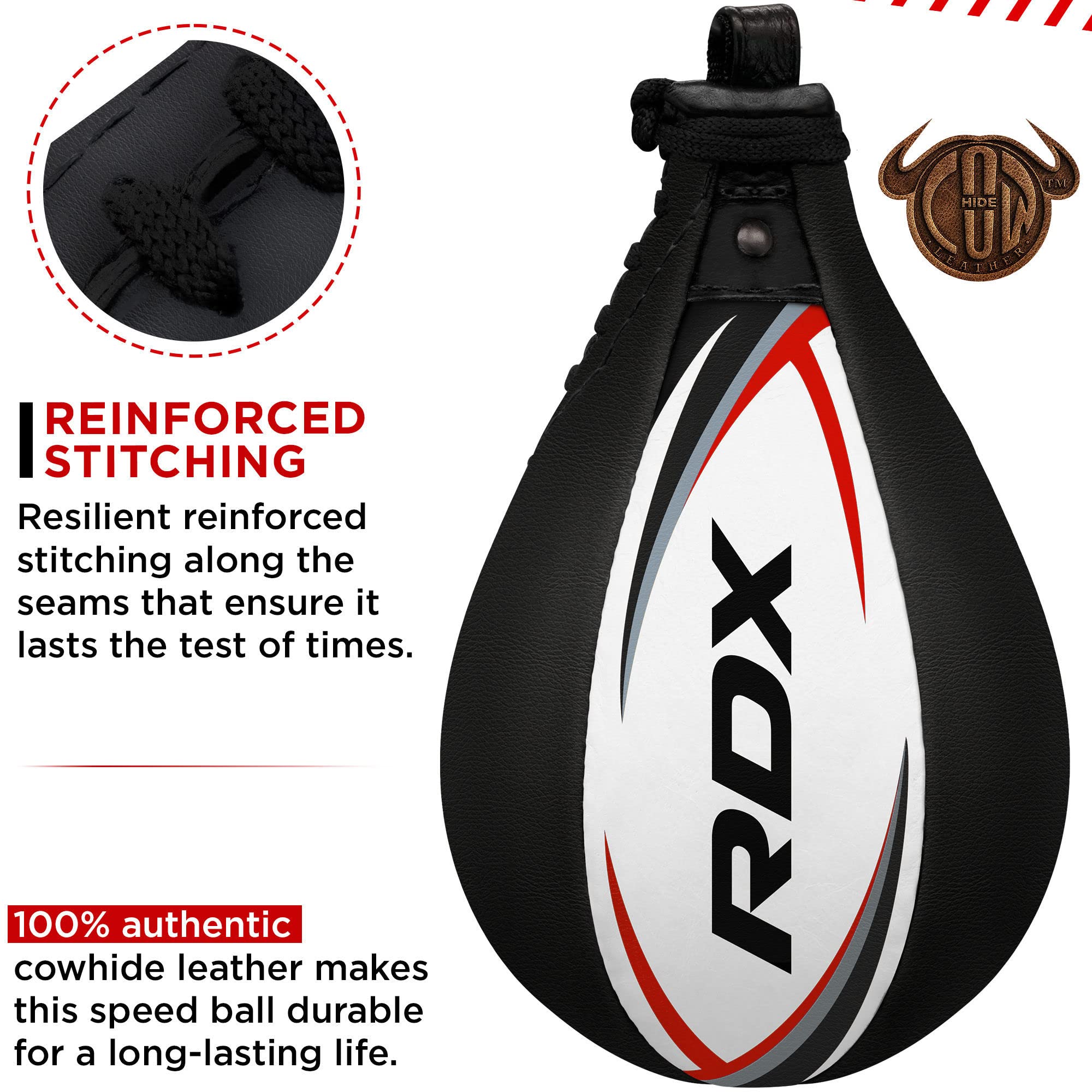 RDX Speed Bag Boxing Ball with Hanging Swivel Set, Genuine Leather Dodge Striking Mount Kit Heavy Duty, MMA Muay Thai Punching Fitness Workout Kicking Martial Arts Training