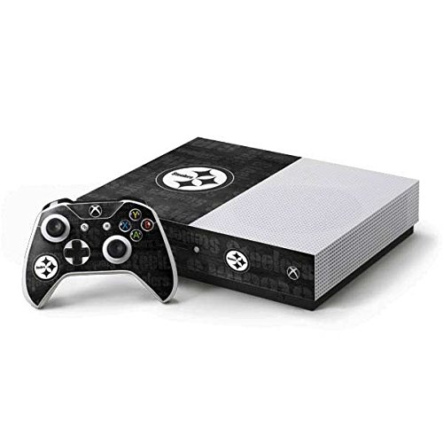 Skinit Decal Gaming Skin Compatible with Xbox One S Console and Controller Bundle - Officially Licensed NFL Pittsburgh Steelers Black & White Design