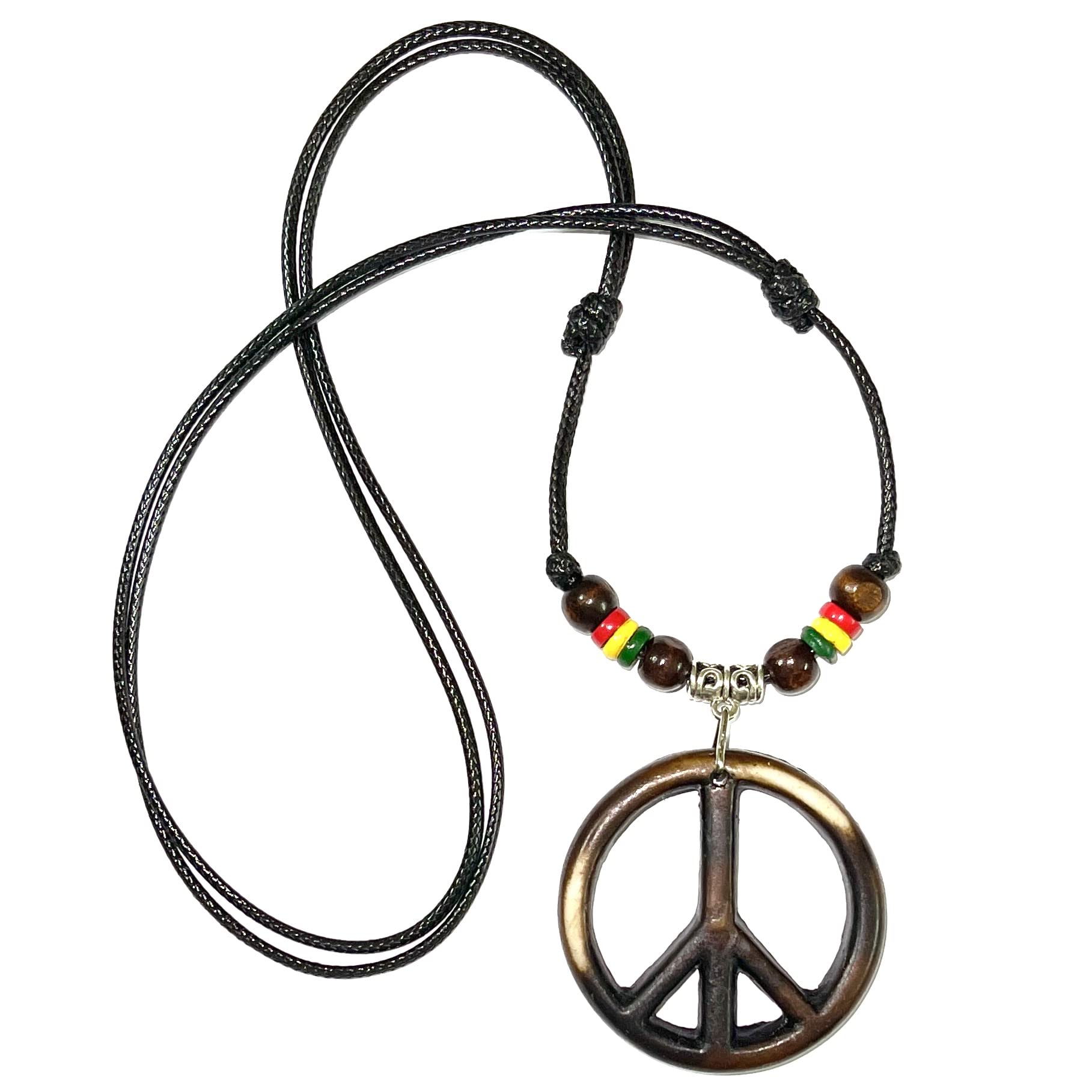 LAVIP Leather Peace Symbol Necklace - Peace Sign Pendant Rasta Hippie Hemp Hawaiian