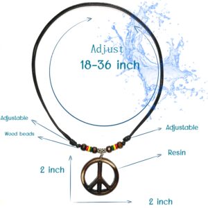 LAVIP Leather Peace Symbol Necklace - Peace Sign Pendant Rasta Hippie Hemp Hawaiian