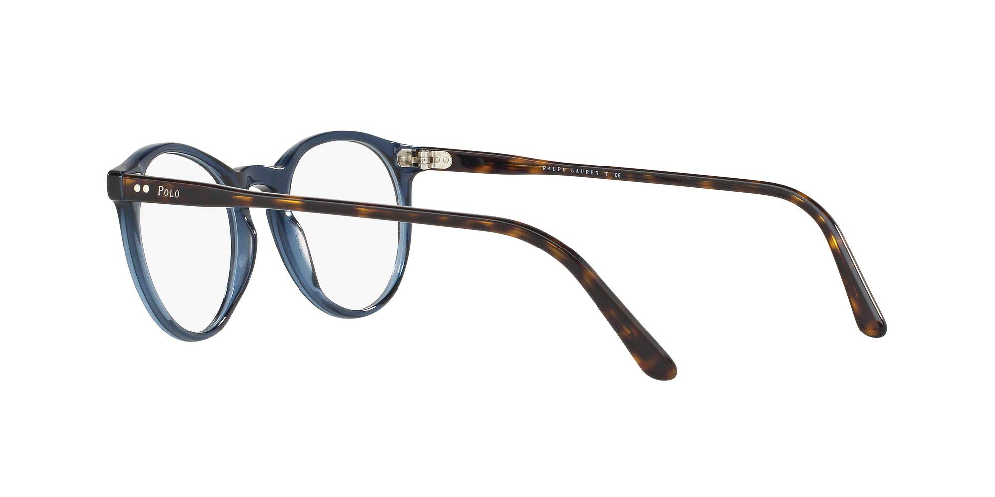 Polo Ralph Lauren Men's PH2083 Round Prescription Eyewear Frames, Shiny Transparent Blue/Demo Lens, 48 mm