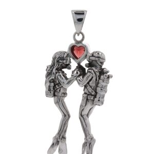 Jewelry Trends Sterling Silver Scuba Divers Garnet Heart Pendant