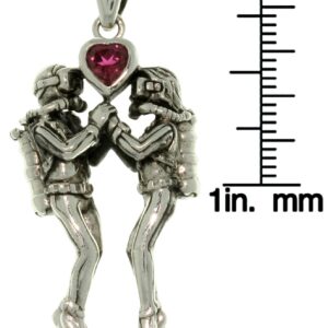 Jewelry Trends Sterling Silver Scuba Divers Garnet Heart Pendant