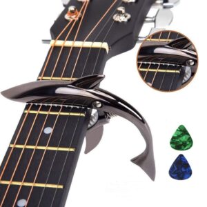 imelod zinc alloy guitar capo shark capo for acoustic and electric guitar with good hand feeling, no fret buzz and durable(black)