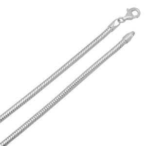 3mm Solid .925 Sterling Silver Round Snake Choker Chain Necklace, 18 inches