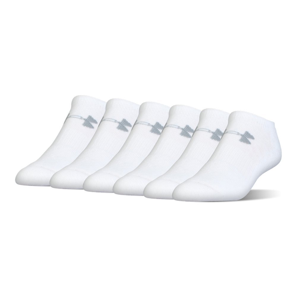 Under Armour Unisex-Adult Cotton No Show Socks, Multipairs, White/Gray (6 Pairs), Large