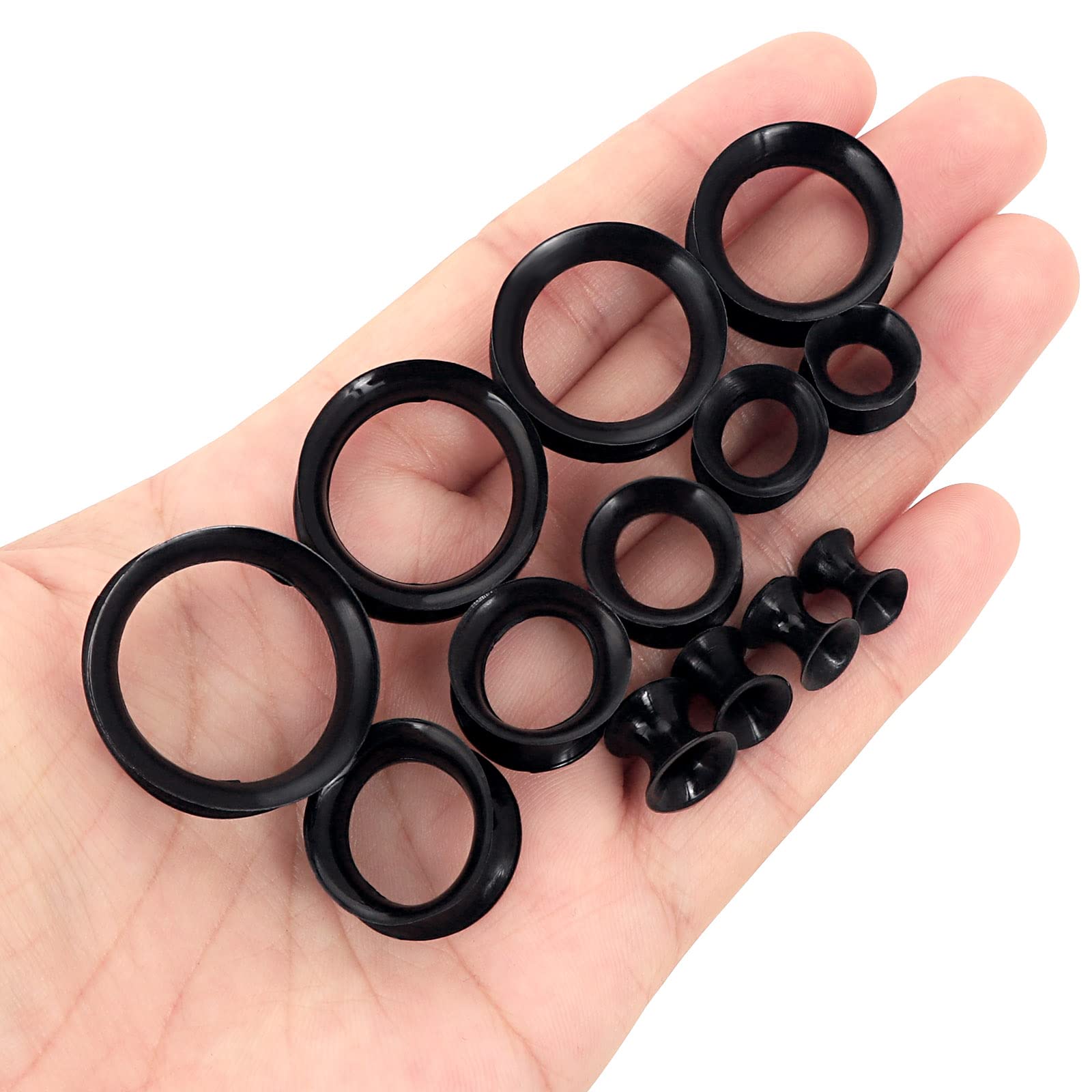 Qmcandy 2 Pair Black Thin Silicone Flexible Ear Skin Hollow Tunnels Plugs Earlets Piercing 00g