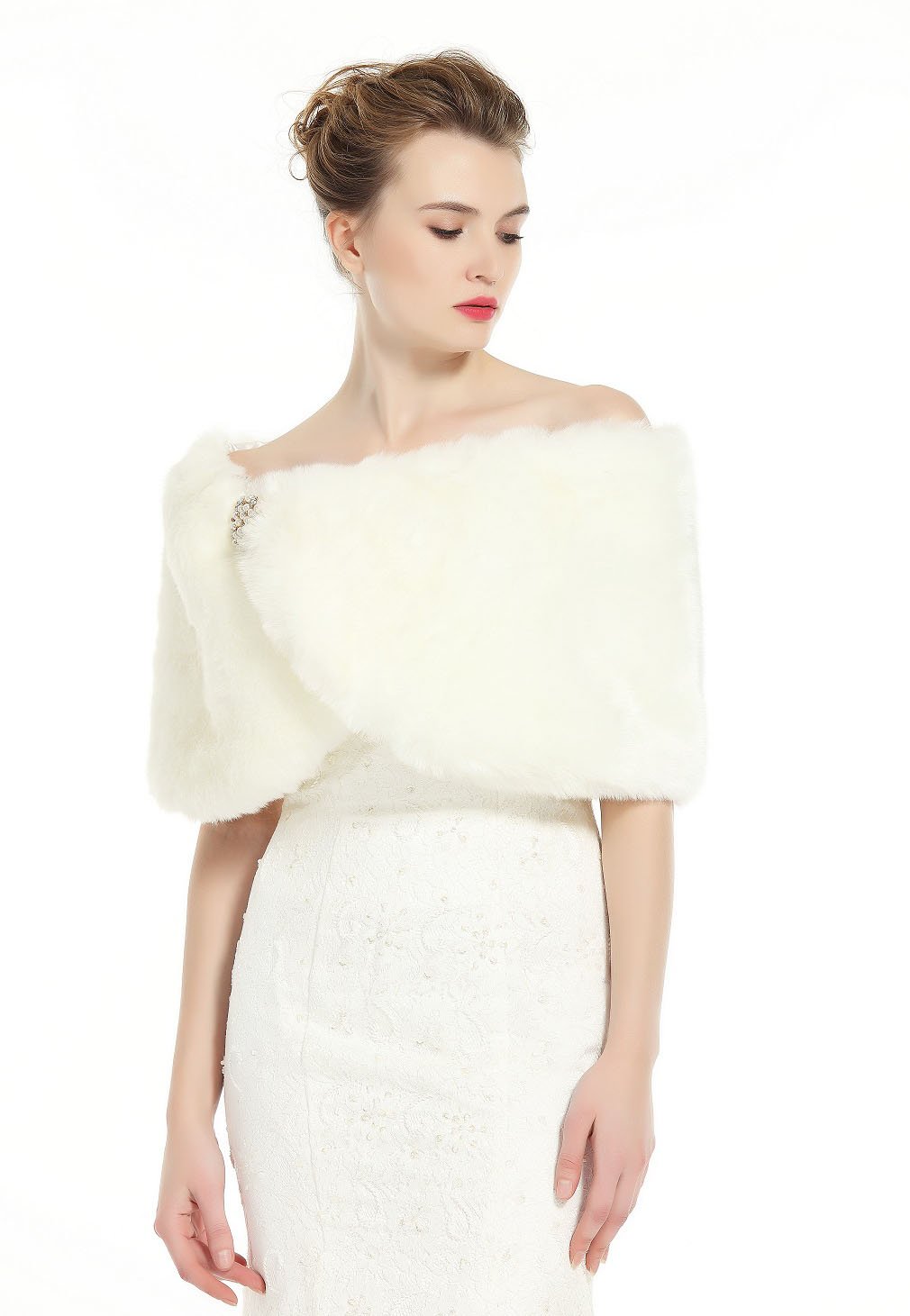 BEAUTELICATE Faux Fur Wrap Shawl Women Shrug Bridal Stole for Winter Wedding Party