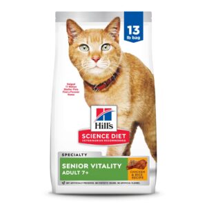 Hill's Science Diet Senior Vitality, Senior Adult 7+, Senior Premium Nutrition, Dry Cat Food, Chicken & Rice, 13 lb Bag