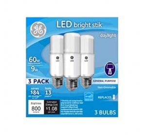 general electric 63592 wht brig rel bulb 3 pack 9w daylight led bright stik, 3 count (pack of 1)