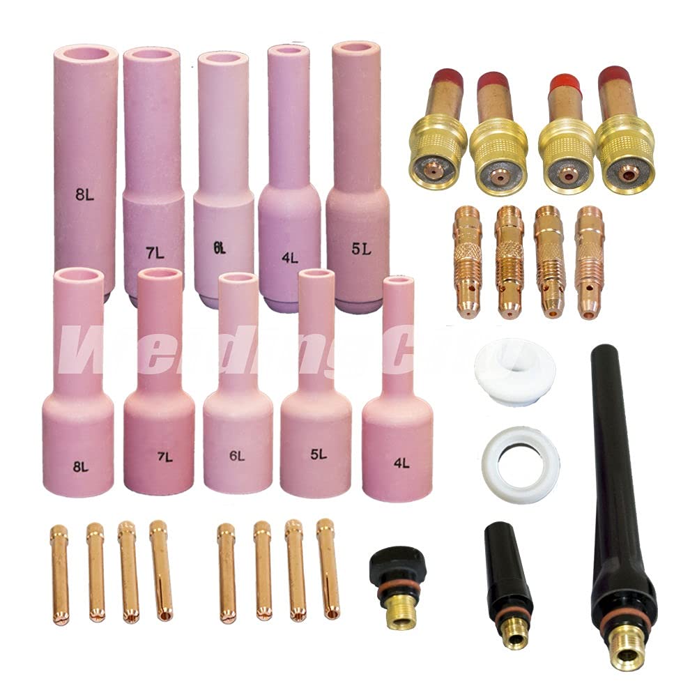 WeldingCity 31-pcs TIG Welding Torch Accessory Kit Regular Setup and Gas Lens Setup with Long Cups .040"-1/16"-3/32"-1/8" for Torch 17, 18 and 26 Weldcraft Miller Lincoln Hobart ESAB