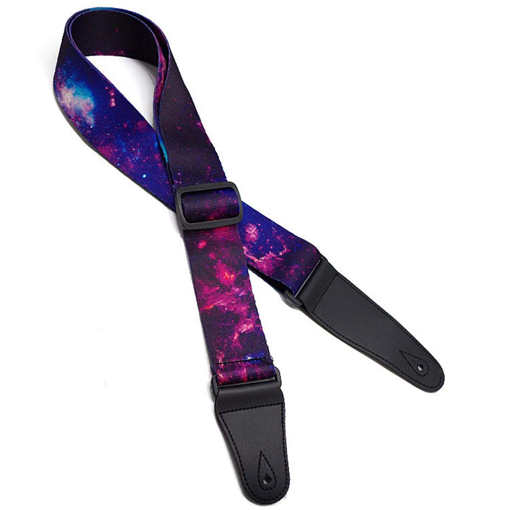 Wolfride Guitar Strap Colorful Guitar Shoulder Strap Purple Cloud Starry Sky Pattern for Acoustic Guitar Electric Guitar Bass