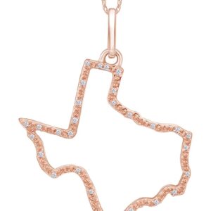 Jewel Zone US 1/10 Cttw Natural Diamond Accent State of Texas Outline Pendant Necklace in 14K Rose Gold Over Sterling Silver (0.10 Cttw)