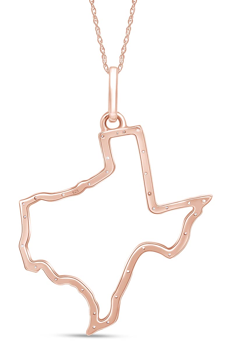 Jewel Zone US 1/10 Cttw Natural Diamond Accent State of Texas Outline Pendant Necklace in 14K Rose Gold Over Sterling Silver (0.10 Cttw)