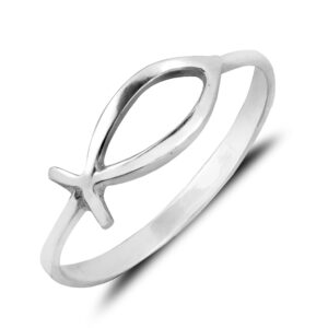 AeraVida Simplistic Plain Ichthys Christian Fish Sterling Silver Everyday Ring | Statement Fashion, Promise ring, Couple Unisex Ring | Jewelry Gift for All Occasions | Size 9