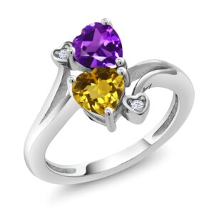 Gem Stone King 925 Sterling Silver Purple Amethyst Yellow Citrine Ring For Women (1.38 Cttw, Heart Shape 6MM, Gemstone February Birthstone, Available In Size 5, 6, 7, 8, 9)