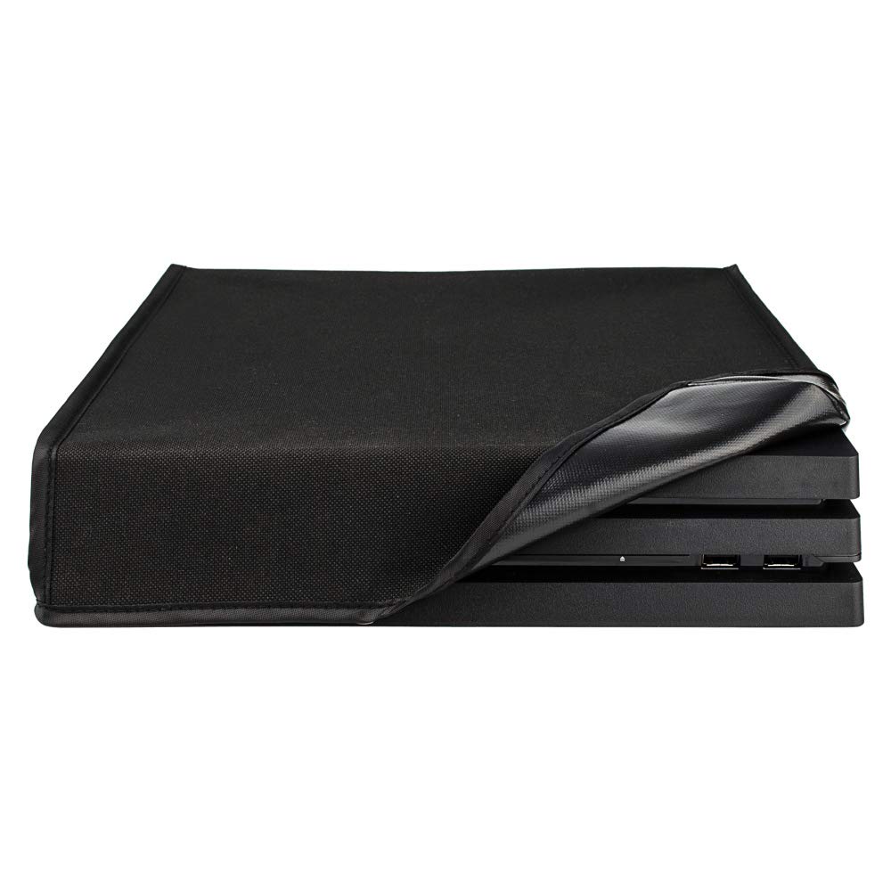 eXtremeRate Black Horizontal Dust Cover for PS4 Pro Console, Soft Neat Lining Dust Guard for PS4 Pro Console, Anti Scratch Waterproof Cover Protector Sleeve for PS4 Pro Console